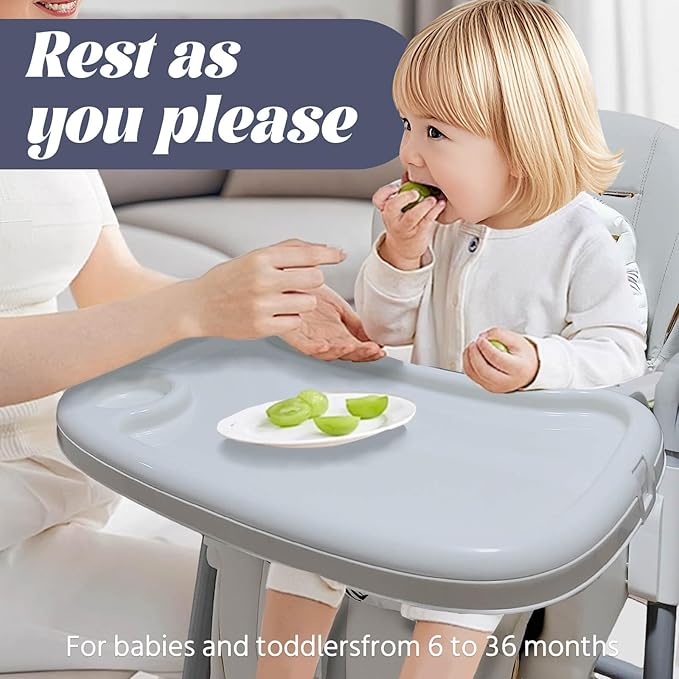 Multi Functional All in 1 Baby High Chair Swings for Infants Foldable Rocking 8 Level Height Adjustment Eco Friendly Washable PU Cushion Ultimate Baby Feeding Chair (Gray)