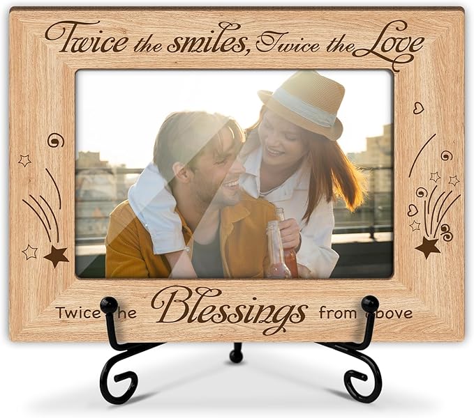 Twins Photo Frame, Wooden Photo Frame with Stand, Twins Gifts for Babies, Twins Gifts for Mom Sister Bestie, Home Office Desk Decor Photo Frame Tabletop Display -xk36