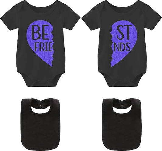 YSCULBUTOL Baby Twins Bodysuits Best Friends Forever Baby Clothes Set with Bibs Girl Outfit with hat