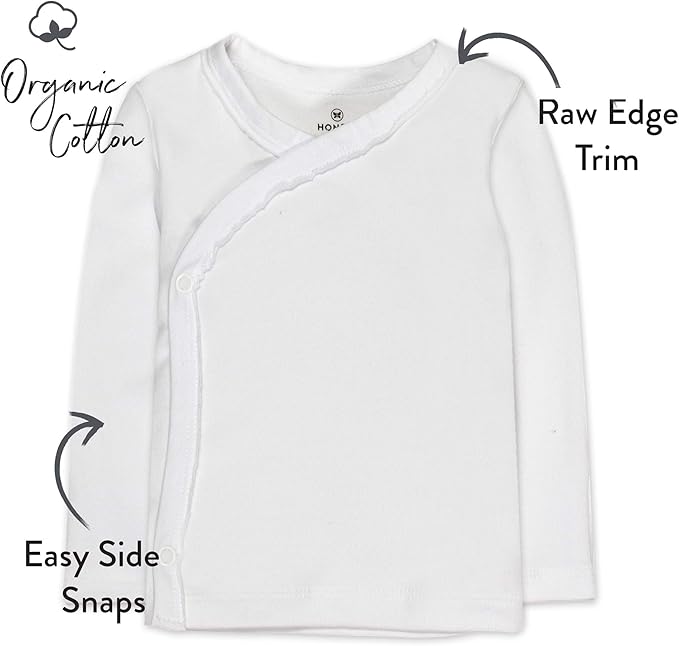 HonestBaby 3-pack Long Sleeve Side-snap Kimono Tops 100% Organic Cotton for Newborn Baby for Infant Boys, Girls, Unisex