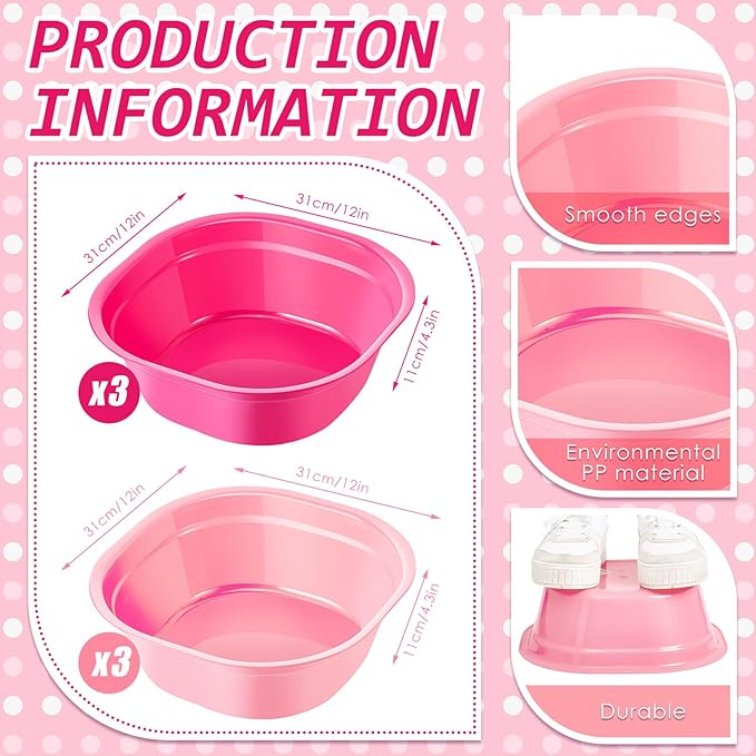 Patelai 6 Sets Kids Foot Spa Kit for Girl 12 x 12 x 4.3 Inch Foot Tub 14 x 30 Inch Hand Towels Washbasin Towels for Spa Party Sleepover Party Supplies (Pink, Rose Red)