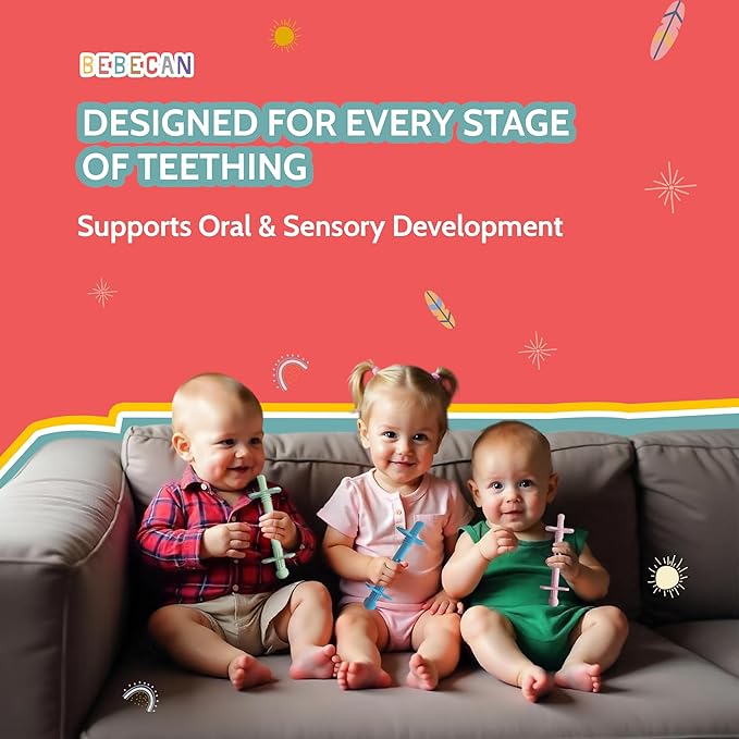 Shielded Teething Tubes – Baby Teething Relief 0-36 Months, Anti-Choking Design, Clip-Attachable, BPA-Free Silicone, 5 Soft Tubes + 2 Teether Clips + 2 Brushes + Storage Bag