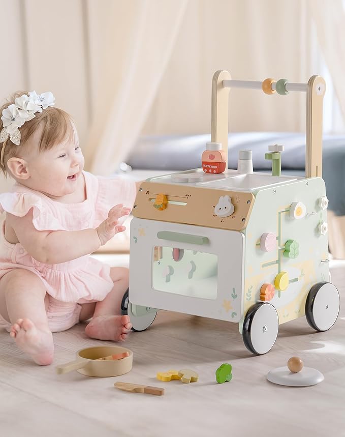 ROBUD Wooden Baby Push Walker, Learning Walking Toys, Adjustable Height Baby Walker with Decelerator, Montessori Toys for Baby 12 Months+, WRP24