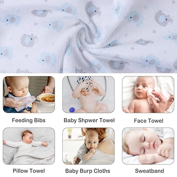 Viviland Baby Washcloths, 24Pack Baby Wash Cloths for Newborn, Baby Towels and Infant Bath Face Washcloths for Boys Girls Super Soft Absorbent, Gentle on Sensitive Skin Body, 9x9 Blue Elephant