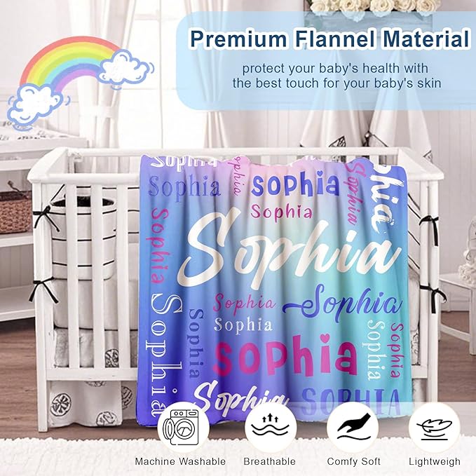 Ships Next Day, Custom Name Blanket for Kids Teen Girls Boys Adults - Printed in USA, Personalized Baby Blanket, Soft & Cozy Blankets Customized Easter Christmas Birthday Gifts for Toddlers Women Men