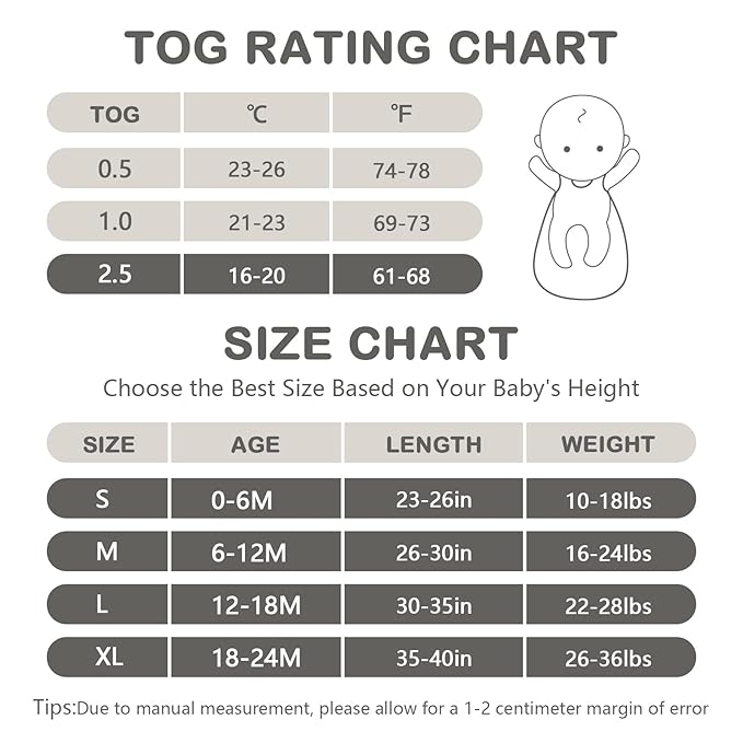 Mosebears Sleep Sack Baby Winter Wearable Blanket with 2-Way Zipper,2.5 TOG Cotton Sleep Sack Unisex (Grey, 6-12 Months)