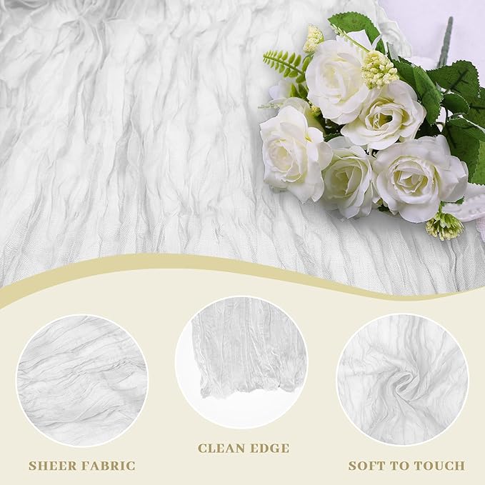 Le courant 6pcs 10Ft Cheesecloth Table Runner, Rustic Boho Gauze Cheese Cloth Runner Table Runner for Weddings Bridal Baby Shower Birthday Holiday Parties Home Decor, Lvory