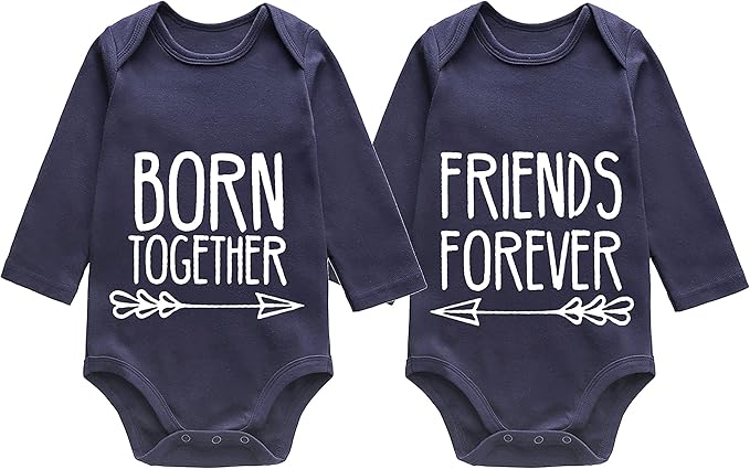 YSCULBUTOL Baby Twins Bodysuits Best Friends Forever Baby Clothes Set with Bibs Girl Outfit with hat