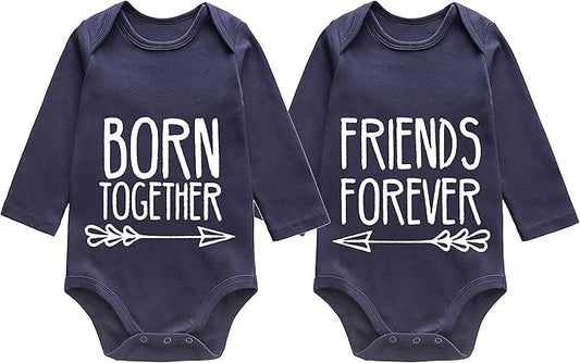 YSCULBUTOL Baby Twins Bodysuits Best Friends Forever Baby Clothes Set with Bibs Girl Outfit with hat
