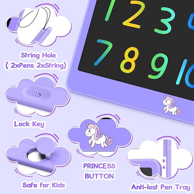 LCD Writing Tablet for Kids 12 Inch, Kids Learning Toys Drawing Pad for Boys Girls, Erasable Doodle Board for Toddlers 3 4 5 6 7 8 Year Old Travel Essentials, Christmas Birthday for Kids - Purple