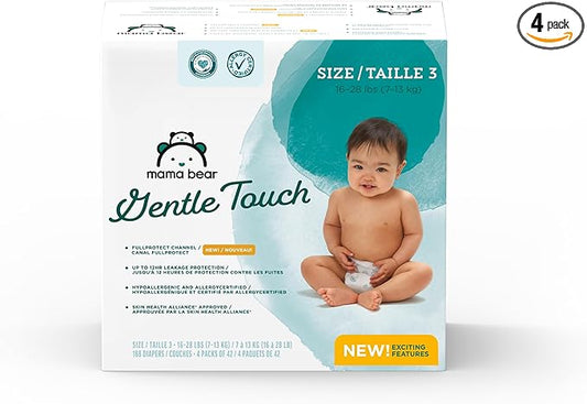 Amazon Brand - Mama Bear Gentle Touch Diapers, Size 3, 168 Count (4 packs of 42)