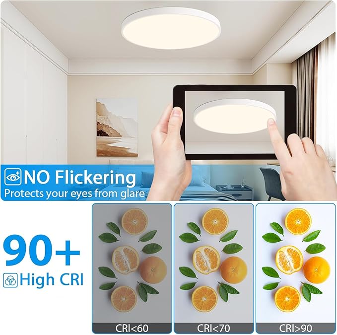 24 Inch LED Flush Mount Ceiling Light, 48W Round Large Light Fixtures, 2800lm, 3000-6500K Dimmable LED Lamp with Remote Control, Modern LED Lamp for Bedroom Ceiling