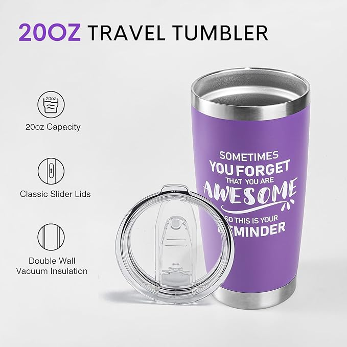 NOWWISH Inspirational Gifts for Women, Awesome Coffee Tumbler, Thank You Birthday Mothers Day Gifts for Mom, Women, Wife with this Funny Tumbler - Purple 20oz