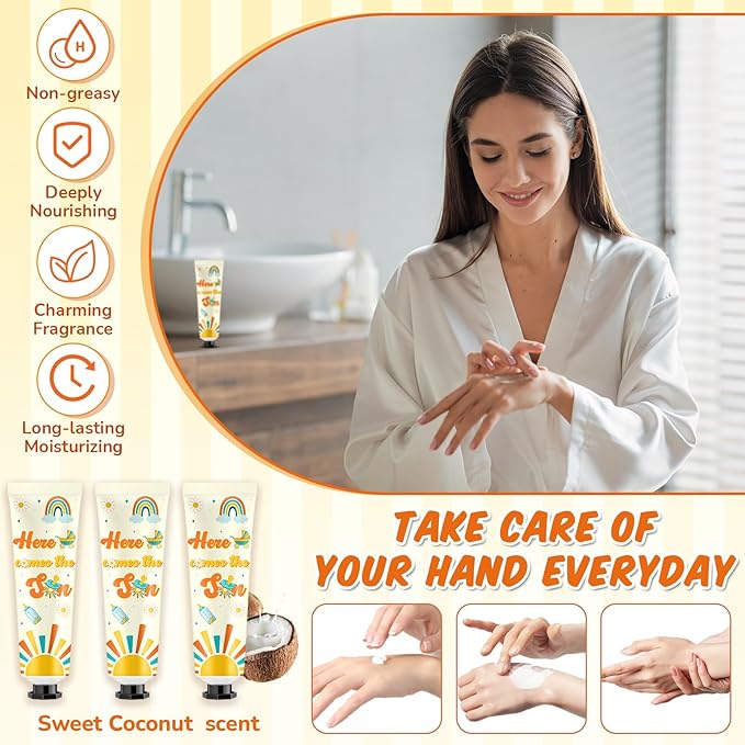 48 Sets Baby Shower Hand Cream Bulk Here Comes the Son Baby Shower Favors Bridal Thank You Hand Cream for Guests Travel Size Lotion with Organza Bags