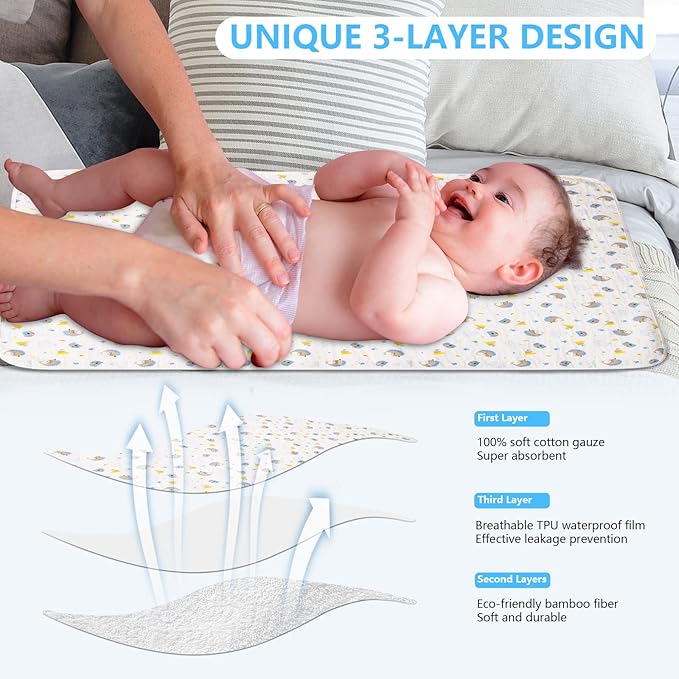 1 Pcs 27x35Inches Waterproof Changing Pads,Reusable Leak Proof Crib Disaper Pads,Portable Unisex Baby Changing Mat for Home&Travel.(Blue)