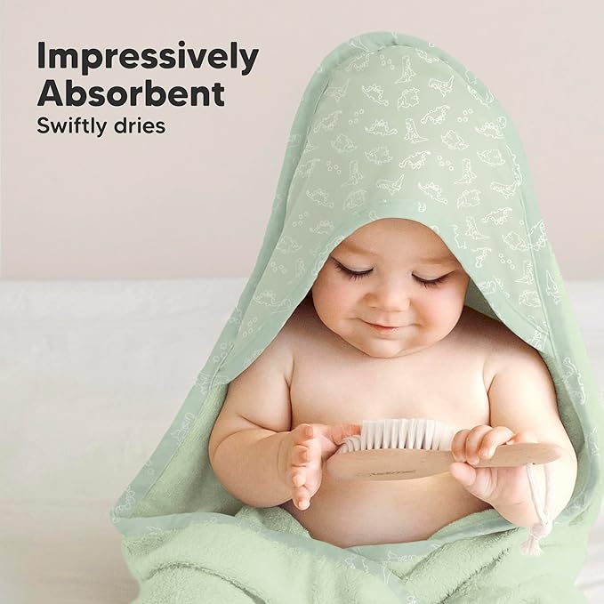 KeaBabies Hooded Baby Towel for Newborn - Viscose Derived from Bamboo Large Baby Bath Towels with Hood for Boys, Girls, Toddler, Extra Absorbent & Soft Newborn Bath Essentials (Dinos)
