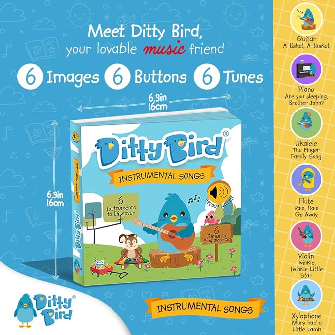 Ditty Bird Musical Books for Toddlers | Fun Instruments & Nursery Rhyme Book | Sing- Along Talking Books | Children's Interactive Toddler Books for 1 Year Old to 3 Year Olds | Sturdy Baby Sound Books