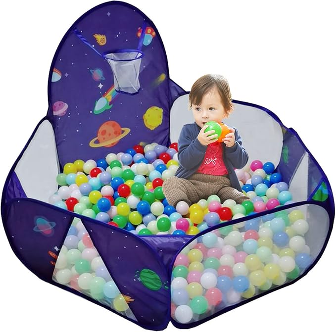 Kids Ball Pit, Pop Up Children Play Tent, Toddler Ball Pool Baby Crawl Playpen with Basketball Hoop, Portable Toys for Girls Boys, 4 ft / 120 cm, Balls Not Included, Spaceship
