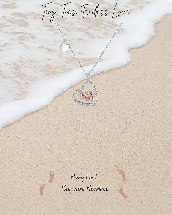 Pregnancy Necklace Gift for Mom to Be, First time Mom, Maternity Keepsake, Pregnant Wife, Baby Shower Keepsake for Expecting Mother, Baby Feet Heart Pendant with Message Card