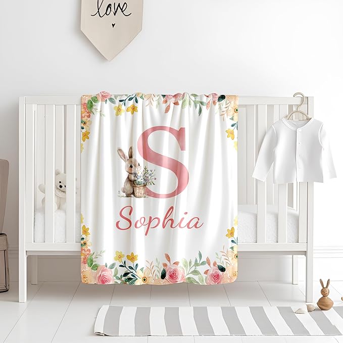 Ship Next Day, Personalized Baby Blanket for Boys Girls - Printed in USA, Custom Baby Blanket with Name Super Soft Plush Flannel, Easter Christmas Brithday Gifts for Baby Shower Kids Toddlers Newborn