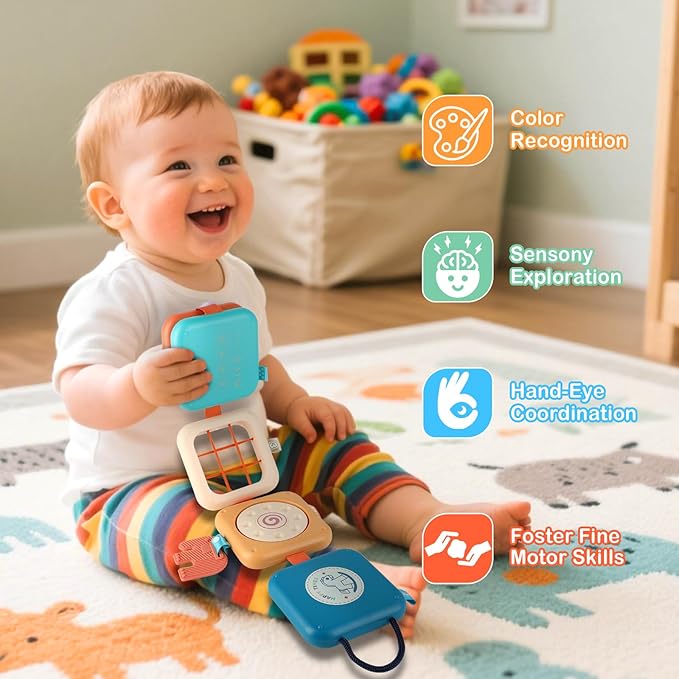 Busy Board for 1 Year Old, Montessori Toys for 1 Year Old, 8-in-1 Develop Fine Motor Skills Travel Toys, Busy Board Birthday Gift for Boy Girl Toddler