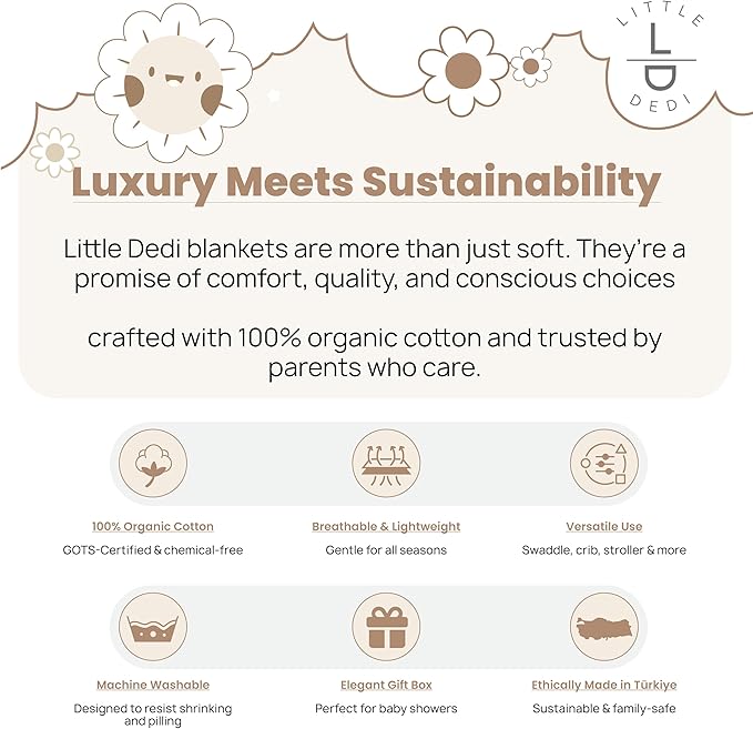 100% Organic Cotton Baby Knitted Blanket with Gift Box - Soft Toddler, Crib, Stroller Blanket - Neutral Swaddle and Receiving Blanket for Newborns, 30"x40", Mocha Meringue