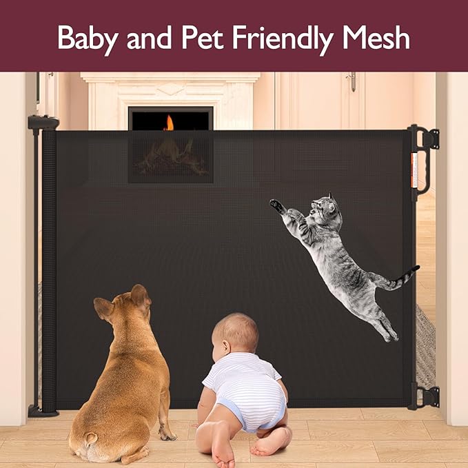 Retractable Baby Gate, Momcozy Extra Wide Mesh Baby Gates for Stairs, 41" Tall, Extends to 71" Wide, Black, Pet Dog Gate for Doorways, Stairs, Hallways, Indoor/Outdoor