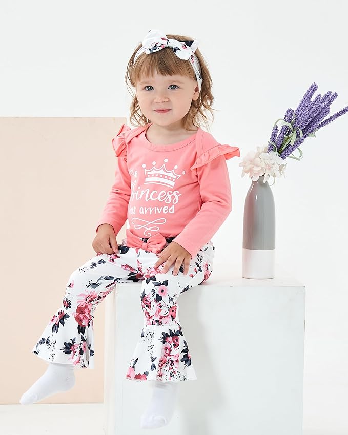 Newborn Baby Girl Clothes Infant Outfits Clothing Ruffle Romper Bell Bottoms Flared Pants Outfit Sets for Baby Girls