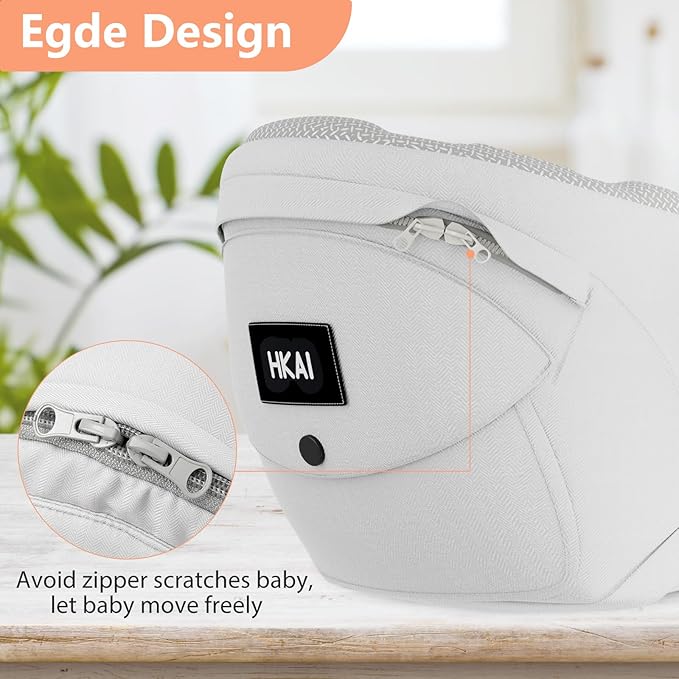 HKAI Baby Hip Carrier, Mom’s Choice Award Winner, Baby Carrier with Adjustable Waistband & Breathable Mesh, Ergonomic Carrier with Non-Slip Hip Seat Surface for Newborns & Toddlers, Light Grey