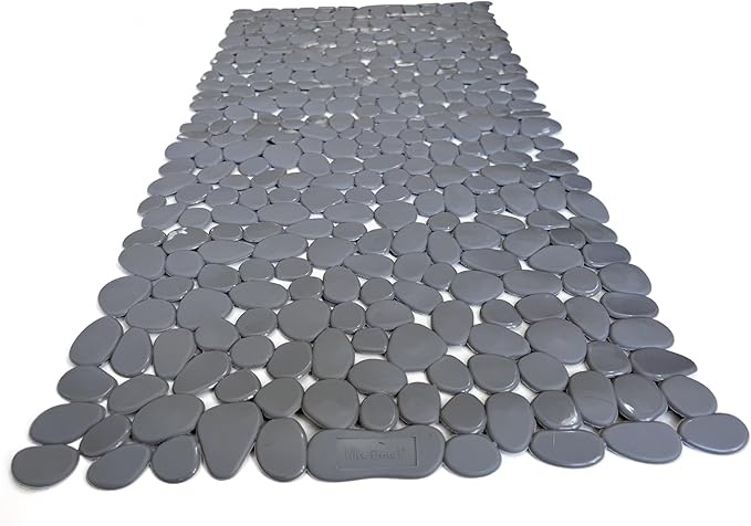 “Pebbles” Non-Slip Bathtub/Shower Mat 27.5”x14” Rectangular, Non-Toxic, Safe, Clean, Machine-Washable, Superior Grip & Drainage, Vinyl, for Smooth Floors ONLY, Opaque Gray