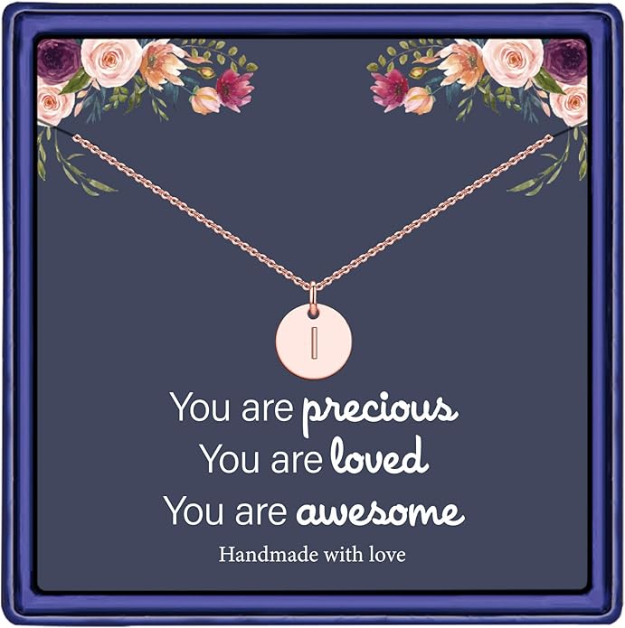 Hidepoo Disc Initial Necklace Gifts for Girls - 14K Gold Filled/Rose Gold/S925 Sterling Silver Disc Initial Necklaces Personalized Birthday Gift Tiny Initial Necklace Jewelry for Girls Women
