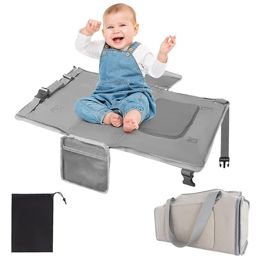 Toddler Airplane Bed & Travel Bag 2 in 1, Portable Airplane Seat Extender for Kids, Adjustable Footrest Baby Airplane Travel Essentials, Carry On Gym Weekender Bag for Mommy (Grey)