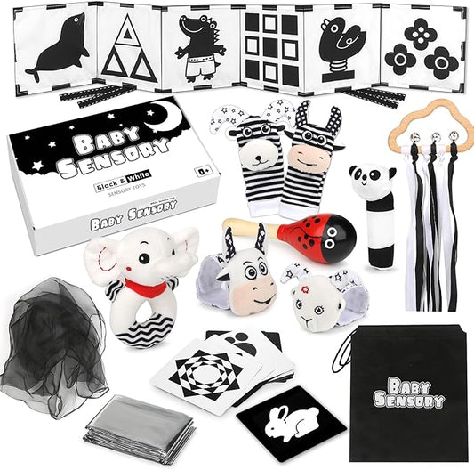Joyreal High Contrast Baby Toys 0-6 Months, Black and White Sensory Toys for Newborn Brain Development, Montessori Infant Toys with 20 Cards