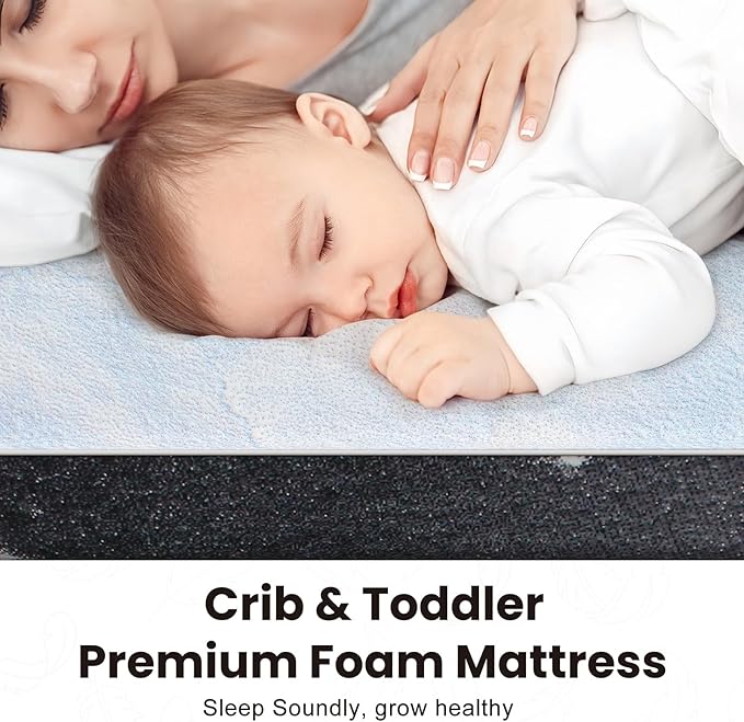 Crib Mattress, 52 x 27 Dual-Sided Comfort Baby and Toddler Mattress with Memory Foam, Waterproof, Breathable & Removable Cover with One of Side Cooling Fiber Fabric Specially Designed for Summer