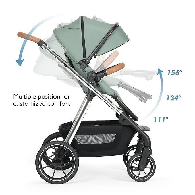 Beberoad Love RX 3-in-1 Baby Stroller with Bassinet, Toddler Strollers, Foldable Newborn Infant Stroller with Organizer, Rain Cover, Sunshade & Mosquito 2 in 1 Cover, Large Storage Basket（Green）