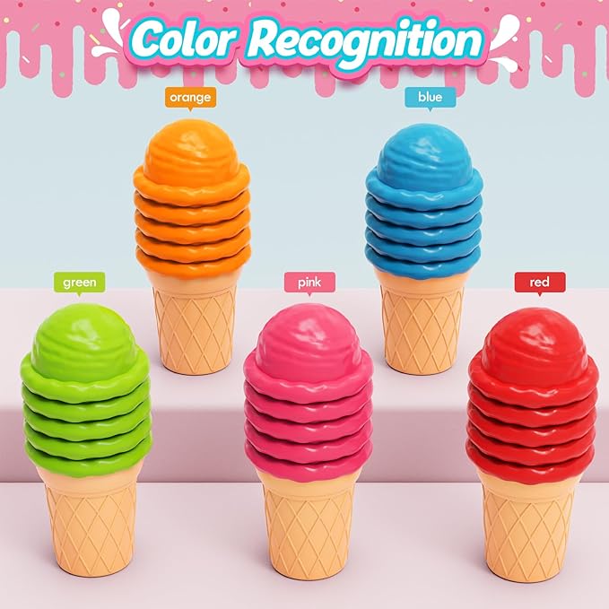 Aizweb Ice Cream Counting and Color Sorting Stacking Toys for Toddlers, Montessori Preschool Kindergarten Learning Activities,Number Math Manipulatives Math Games Educational Fine Motor Skills Toys
