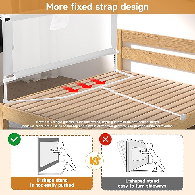 Bed Rail for Toddlers, Foldable Bed Rails Quick Assembly, Height Adjustable Bed Rail Guard with Steady U-Shape Base for Toddlers, Baby, Kids (1, 1 Side 74.8'')