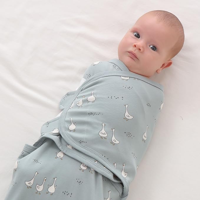 insular Baby Swaddle Wrap, Swaddle Blanket for Newborn and Infant, Adjustable Velcro Swaddling Set for Boy and Girl, Soft Cotton Baby Sleep Sack 3 Pack, Beige Swan, Small(0-3 Month)