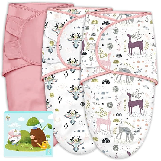 Cute Castle 3-Pack Baby Swaddle Sleep Sacks - Newborn Swaddle Sack - Ergonomic Baby Swaddles Blanket Warp for Boys and Girls - Baby Essentials (0-6 Months - Pink)