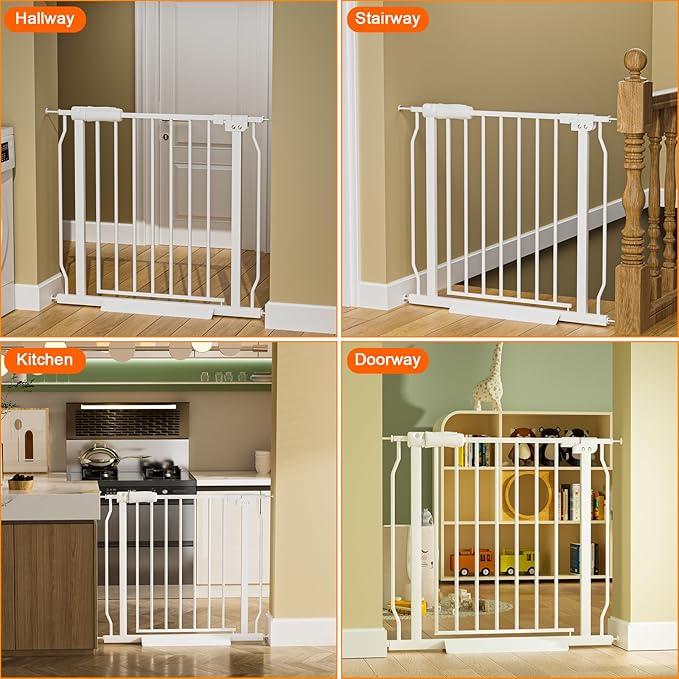 HOOEN 29-34 Inch Wide Baby Gate for Stairs Doorways Metal Indoor Dog Gates Pressure Mounted Walk Through Safety Gates Child Gates for Kids or Pets (29"-34")