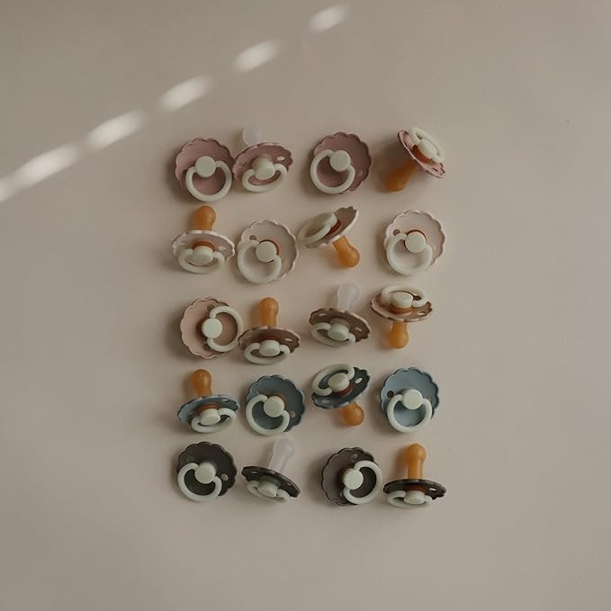 FRIGG Daisy Night Natural Rubber Baby Pacifier | Made in Denmark | BPA-Free (Blush/Cream, 0-6 Months) 2-Pack