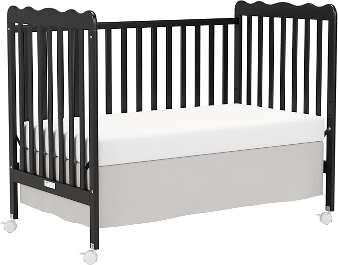 4 in 1 Convertible Baby Crib, Wooden Nursery Cribs Converts into Toddler Bed and Daybed, 3 Adjustable Base, Non-Toxic Finishes, Removable Wheels (Black)