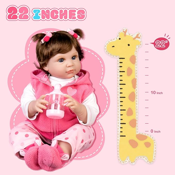 Aori Reborn Baby Girl Dolls - 22 Inch Realistic Lifelike Newborn - Handmade Soft Vinyl Girl Doll with Feeding Accessories | Weighted Cuddly Baby Toddler Gift Set for Kids 3+