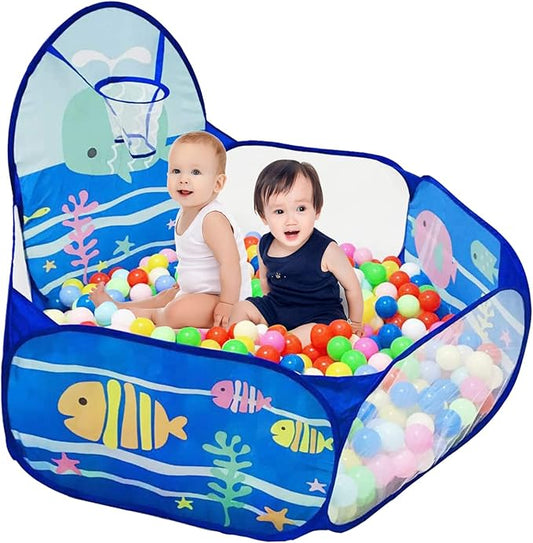 Kids Ball Pit, Pop Up Children Play Tent, Toddler Ball Pool Baby Crawl Playpen with Basketball Hoop, Portable Toys for Girls Boys, 4 ft / 120 cm, Balls Not Included, Ocean