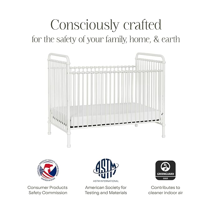 Namesake Abigail 3-in-1 Convertible Metal Crib in Washed White, Greenguard Gold Certified