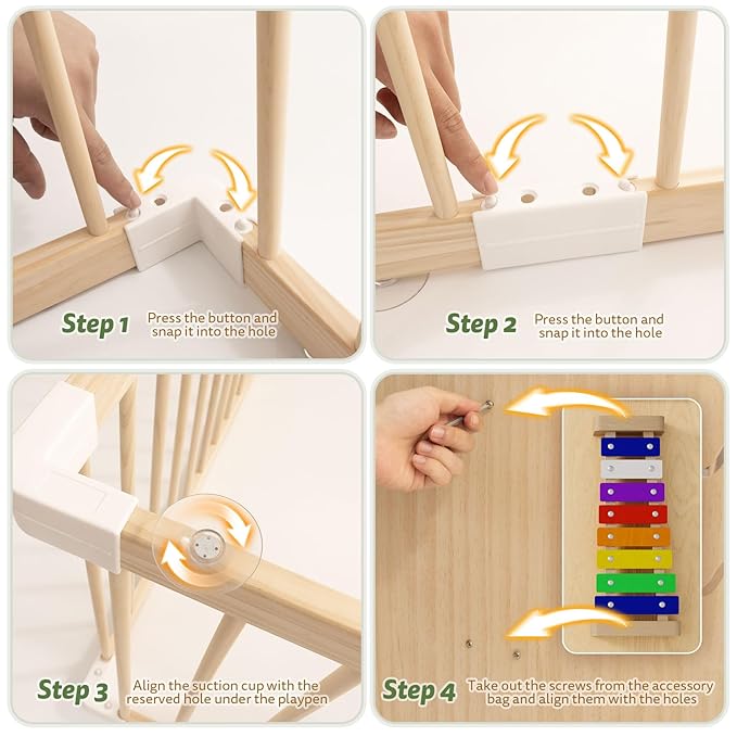 Large Wooden Baby Playpen for Babies and Toddlers, Adjustable Play Yard with Anti-Slip Base, Locking Gate & Easy Assembly, Indoor Kids Activity Center Safety Play Fence 63.5×63.5