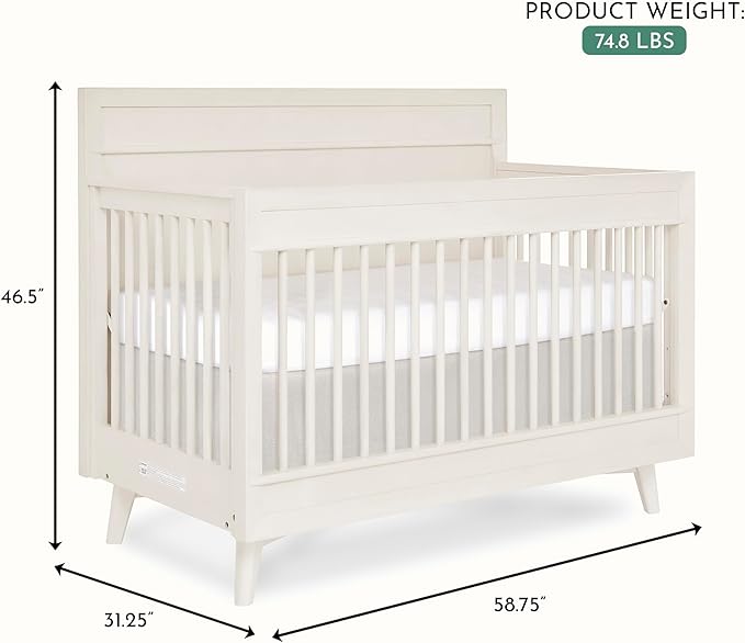 évolur Loft Antilia 4-in-1 Convertible Full-Size Baby Crib in Vanilla Bean, GreenGuard Gold & JPMA, Converts to Toddler, Day & Full-Size Bed, 3 Mattress Heights Modern Scandinavian Design