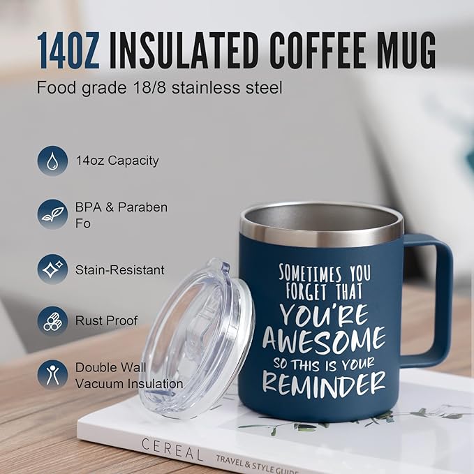 NOWWISH Birthday Gifts for Men - Awesome Coffee Mug, Inspirational & Holiday Presents for Men Him Boyfriend Husband, 14oz Navy Blue