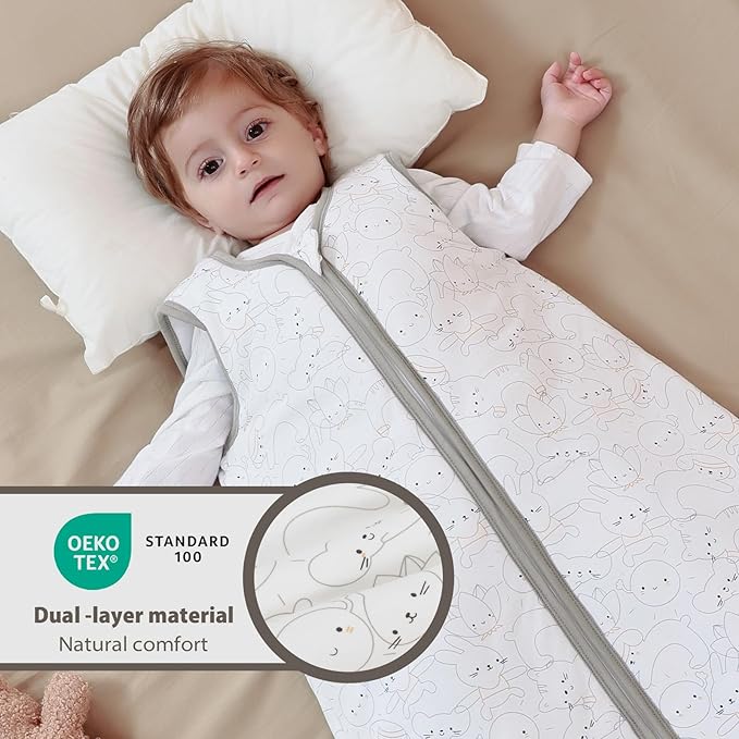 Mosebears Sleep Sack Baby Winter Wearable Blanket with 2-Way Zipper,2.5 TOG Cotton Sleep Sack Unisex (Rabbit Cat, 18-24 Months)