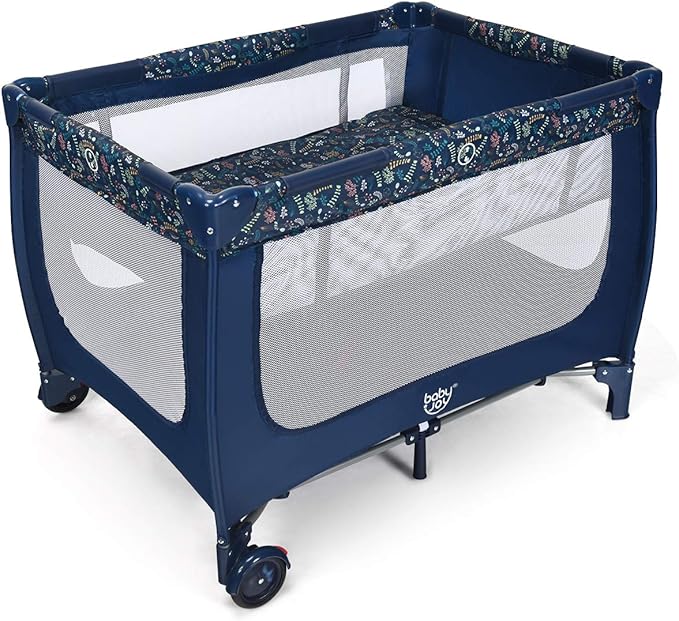 HONEY JOY Pack and Play, Foldable Baby Playard with Bassinet, Lightweight Installation-Free Travel Baby Crib from Newborn to Toddlers, Portable Nursery Center w/Lockable Wheels & Carry Bag(Blue)